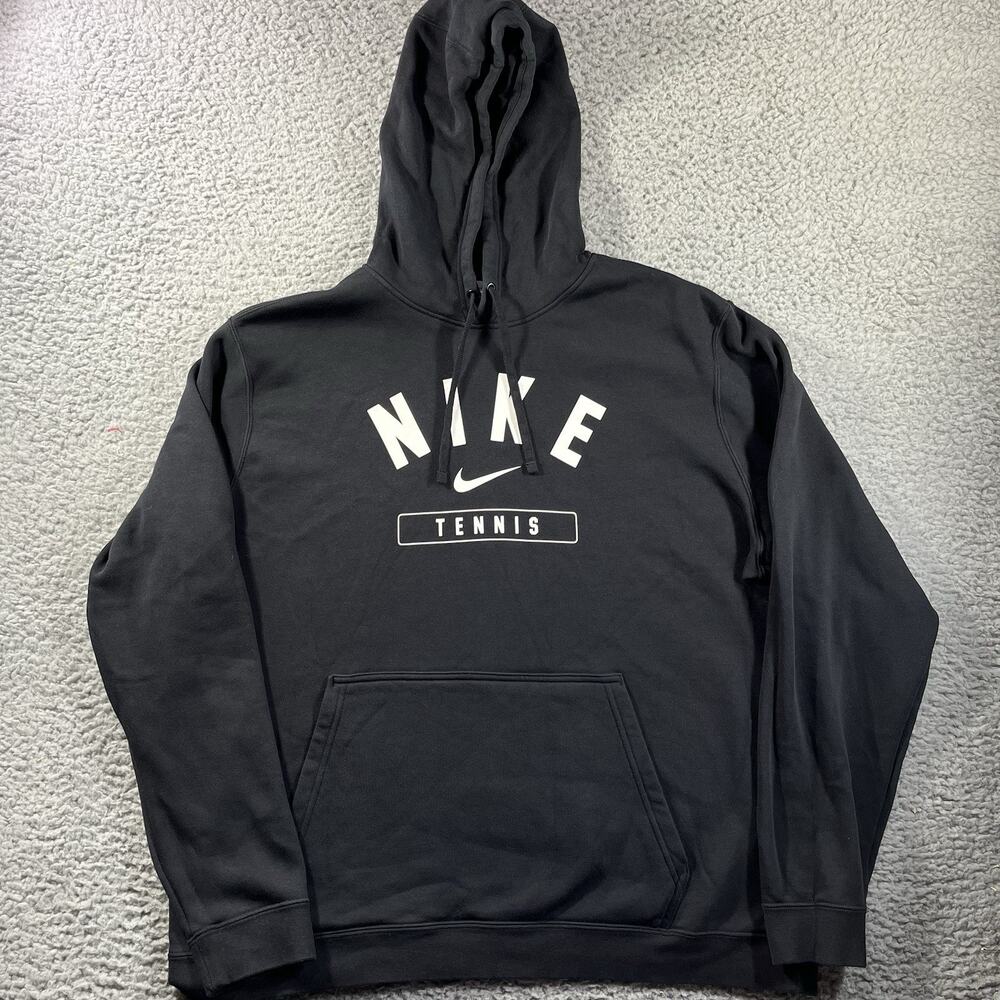 Nike Tennis Club Fleece Hoodie Black Arched Logo Pullover Sweatshirt Mens XXL